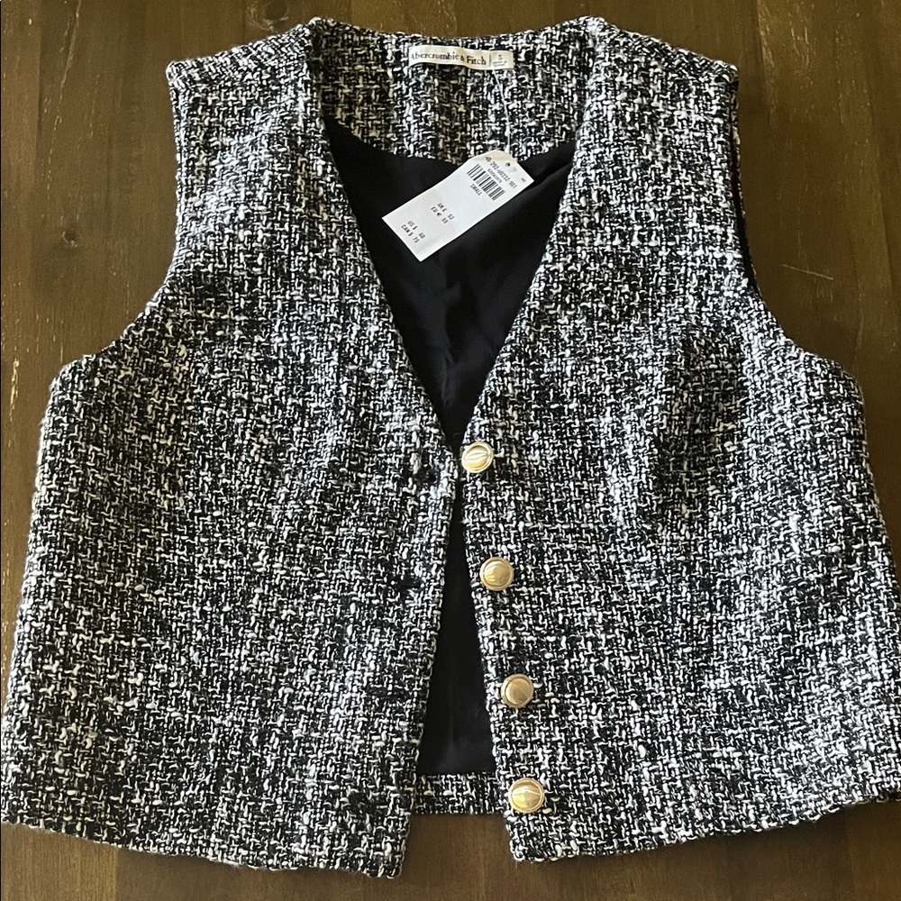 Abercrombie & Fitch Black and White Tweed Vest small new